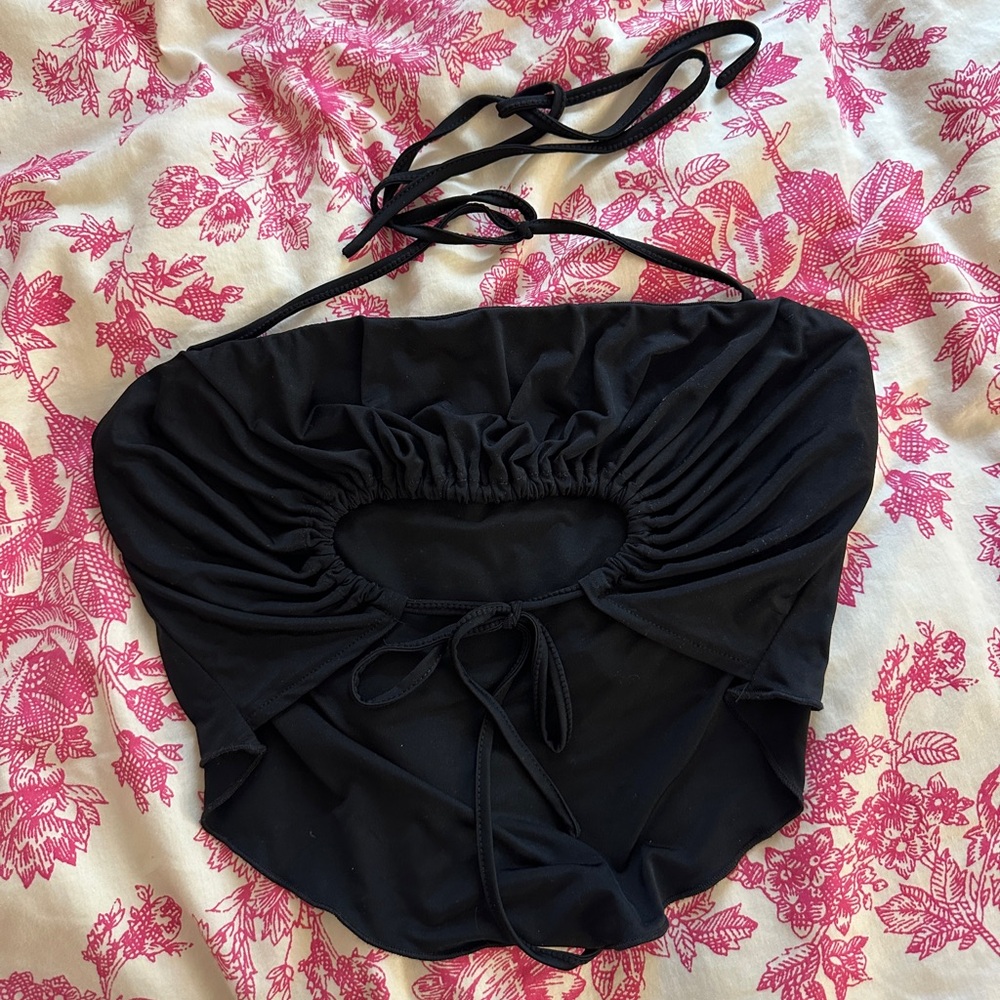 I.AM.GIA Black Ruched Halter Top